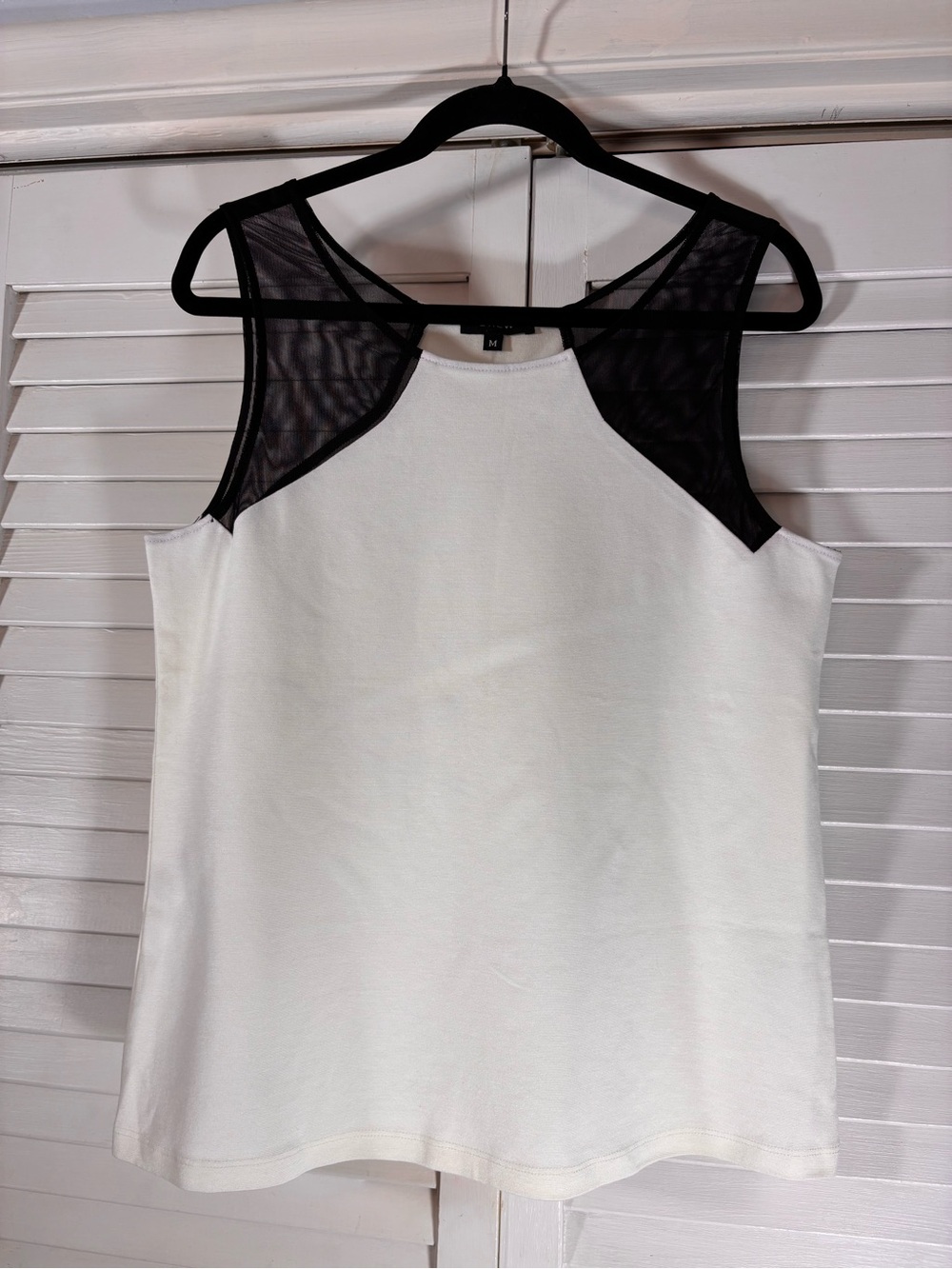 Drew Colorblock Sleeveless Blouse White Black Mesh Medium USA